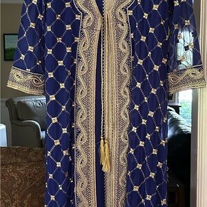 Abaya: Navy and Gold Embroidered Maxi Dress